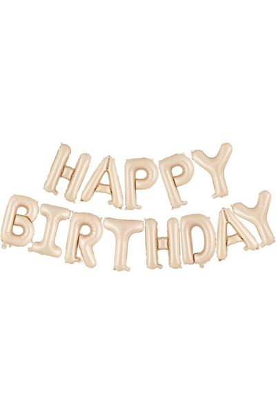 Deniz Party Store Retro Beige Cream Color Happy Birthday Foil Balloon