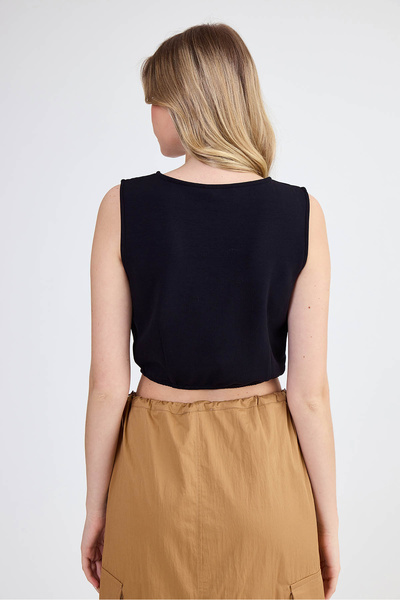 Vitrin Zero Sleeve V-Neck Crop Modal Blouse