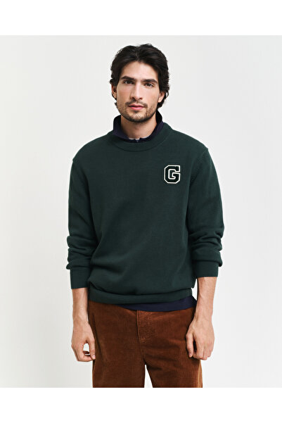 Gant Erkek Yeşil Relaxed Fit Bisiklet Yaka Logolu Kazak