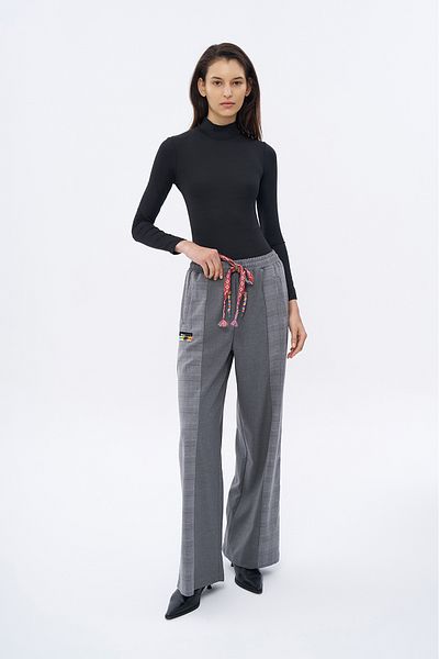 Quzu Gray Color Matched Tie-Up Trousers