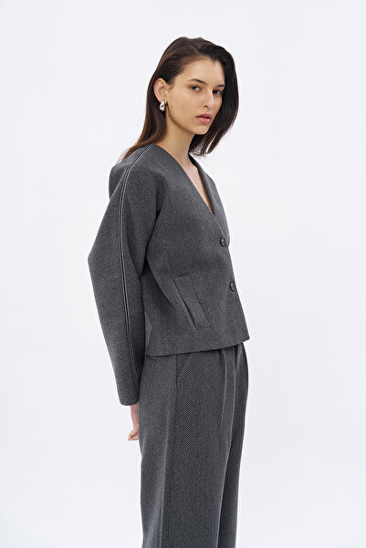 Quzu Jachetă antracit cu cusături - cu detaliu dungi și nasturi