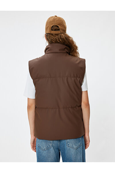 Koton Zippered Stand Collar Buttoned Pocket Detailed Quilted Puffer Vest