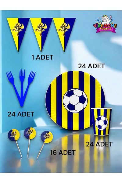 VibeHome Yellow Navy Blue Fan Eco Set for 24 - Birthday Party and Fun Events