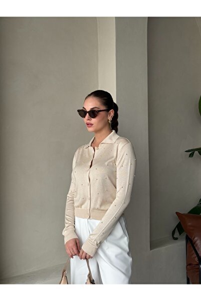 Laluvia Stone Polo Neck Mini Heeled Cardigan -4560