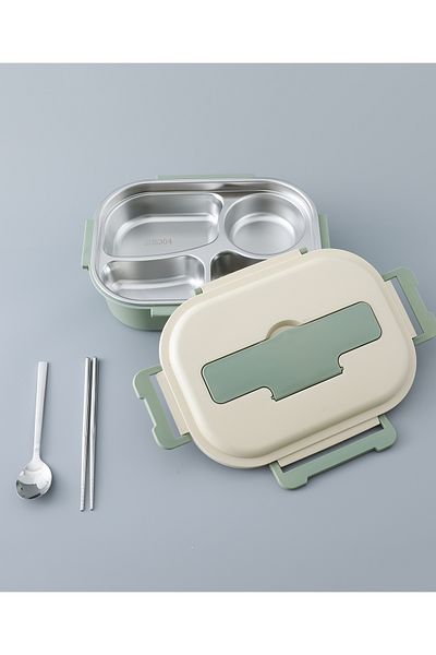 Fab N Funky Kids Oval Lunch Box - Beige & Green