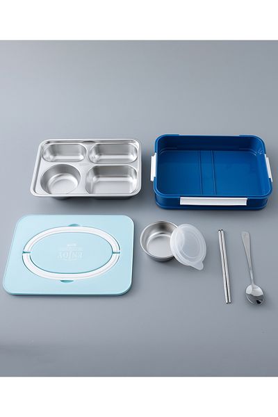 Fab N Funky Kids Insulated Lunch Box, Multi-Compartment, BPA-Free, Leakproof Blue, 1100mL