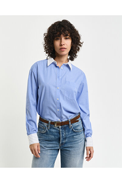 Gant Kadın Mavi Relaxed Fit Çizgili Gömlek