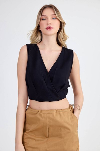Vitrin Zero Sleeve V-Neck Crop Modal Blouse