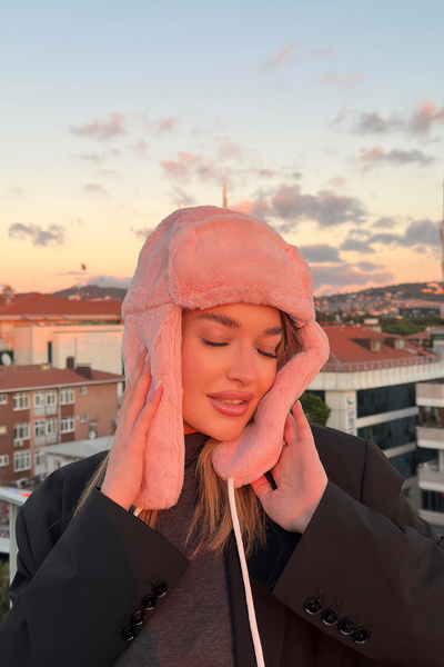 Mollycrush Beretă cu pompon pentru femei, pudră, blană artificială, cu pompon