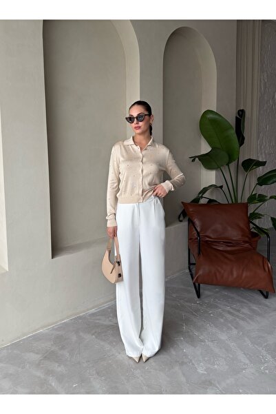 Laluvia Stone Polo Neck Mini Heeled Cardigan -4560