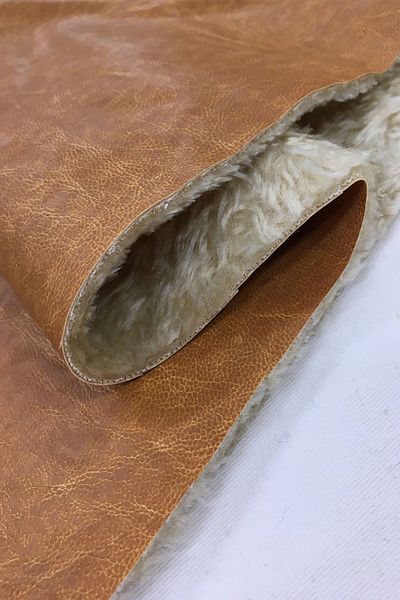 Yiğit Kumaş Light Brown Leather Fabric with Fur Lining
