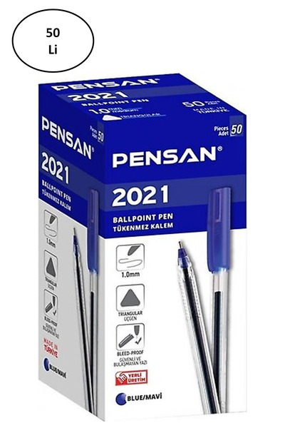 Pensan Set of 50 Blue Ballpoint Pens - for Daily Use and Office