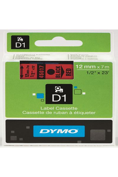 Dymo شريط D1 - أحمر قياسي 12 مم × 7 م، أسود فوق 45017