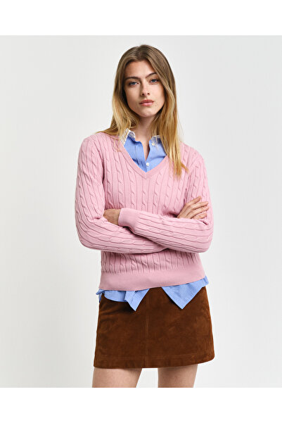 Gant Kadın Pembe Slim Fit V Yaka Kazak