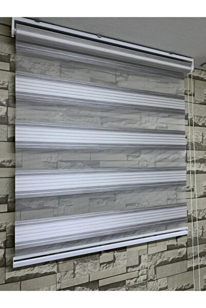 NarinLife Geniş Plise Gri Beyaz Geçişli Zebra