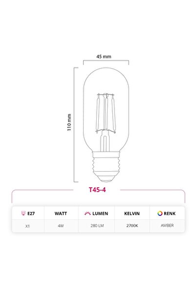 LED LAMP 4w 220v E27 Gemici Rustik Led Ampul T45-4 10'lu Paket
