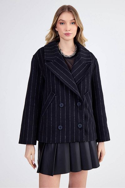 Vitrin Off-Shoulder Striped Coat
