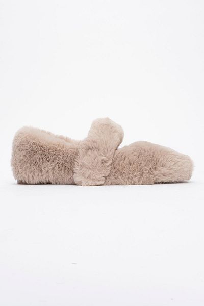Ccway Gray Women's Home Flats - Sheepskin and Velcro