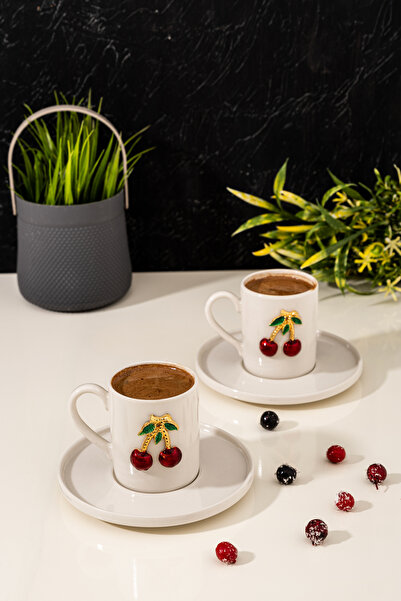 çarşıdayız طقم فناجين قهوة بورسلين مكون من 4 قطع من Cherry Model لشخصين - طقم...