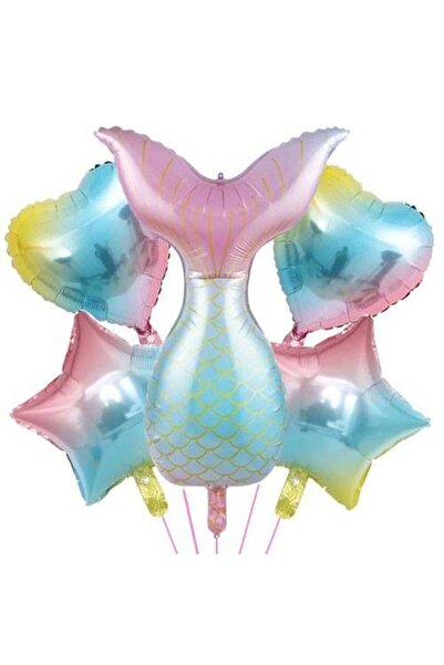 Parti Dükkanım مجموعة بالونات حورية البحر بألوان قوس قزح مكونة من 5 قطع