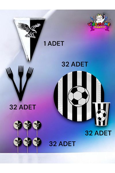 VibeHome Black and White Fan Eco Set for 32 - Birthday Party and Fun Events