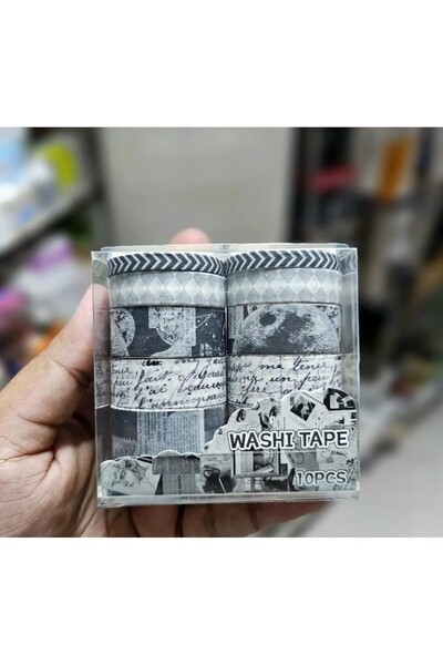 Limmy Vintage Washi Tape Bant Siyah Beyaz Yapışkanlı Maskeleme Kağıdı Desenli...