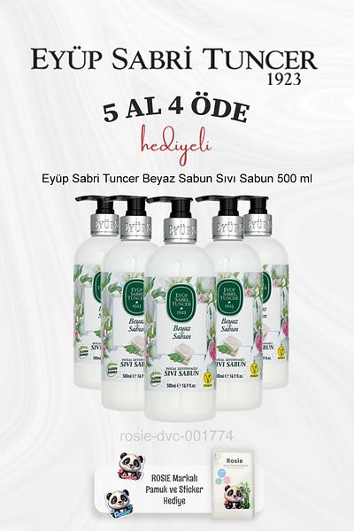 Eyüp Sabri Tuncer Rosie Cotton White Soap Liquid - 500 Ml, Buy 5 and Pay 4