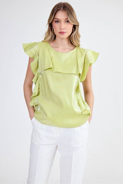 Vitrin Shiny Blouse with Ruffled Sleeves
