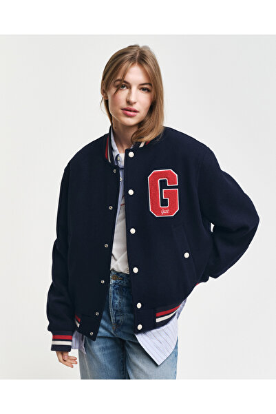 Gant Unisex Lacivert Hakim Yaka Logolu Bomber Ceket