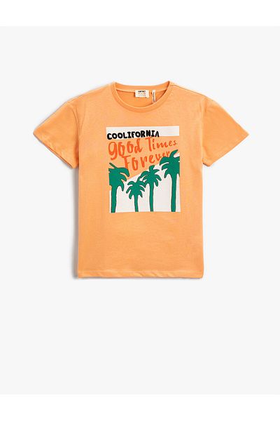 Koton Palm Tree Printed T-Shirt City Themed Cotton Crew Neck