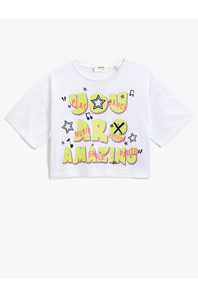Koton Slogan Printed Short Sleeve T-Shirt Cotton