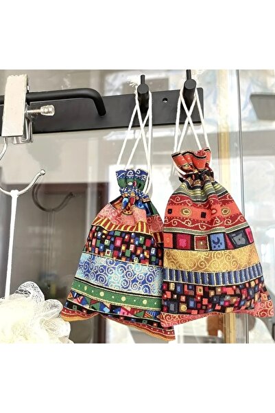 arredamento Etnik Tarzı Jüt Kese Mücevher Çantası İpli ve Büzgülü 3 Adet 14x10 cm