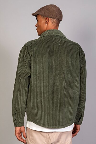 LTC Jeans Ανδρικό πουκάμισο Χακί Μοντέλο Oversize Βαμβακερό Βελούδινο Μπουφάν