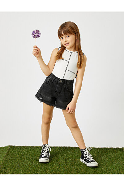 Koton Destroylu Kot Şort Pamuklu