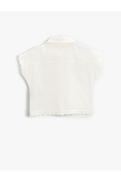 Koton Scallop Embroidered Crop Oversize rövid ujjú ing