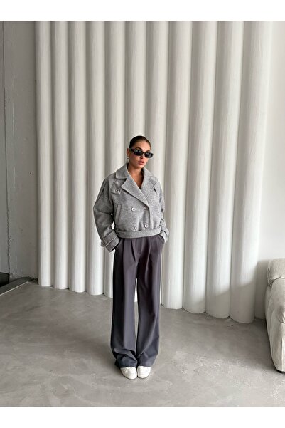 Laluvia Gray Short Belted Stamp Jacket - 9495