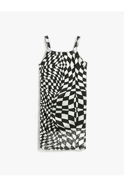 Koton Dress Checkered Strap Midi Lined