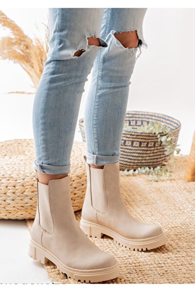 Özkan Ayakkabı KREM LASTİKLİ TERMO TABAN KADIN BOT