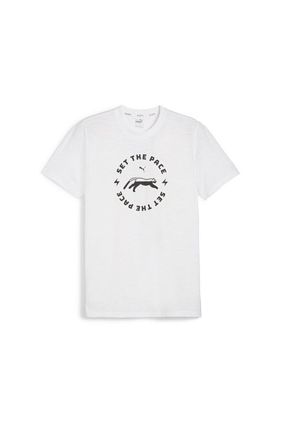 Puma Ανδρικό μπλουζάκι Run Slogan με λευκό στρογγυλό λαιμό