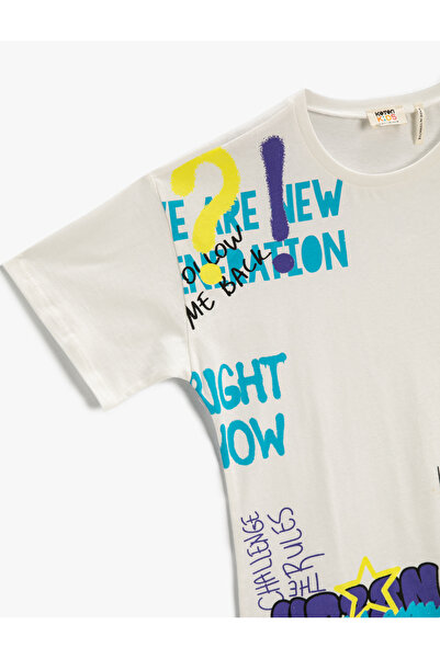 Koton Potištěné tričko s krátkým rukávem a výstřihem bavlna