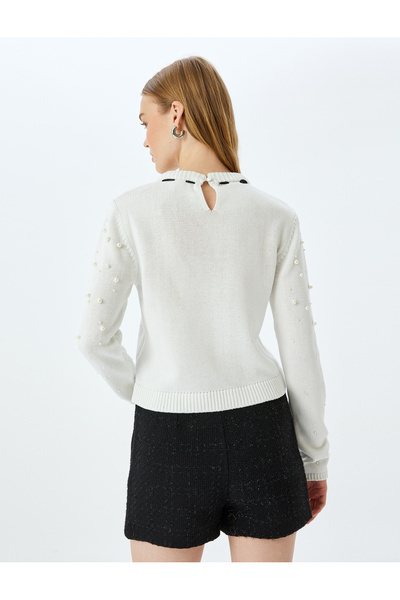 Koton Pearl Detailed Bow Crew Neck Pletený svetr