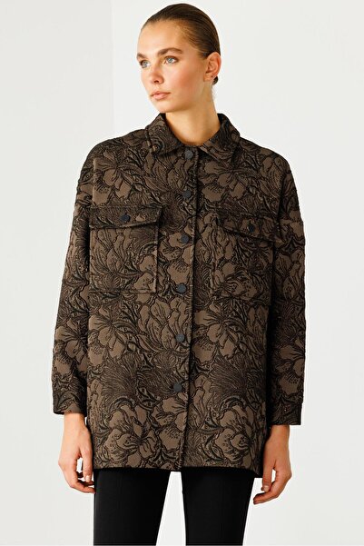 Moda İlgi Modailgi  Şömiziye Yaka Oversize Jakarlı Mont Kahve