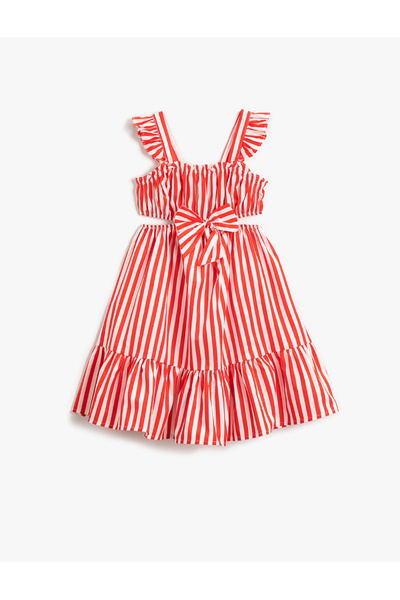 Koton Midikleid aus Baumwolle mit gestreiften Fensterdetails und Rüschen