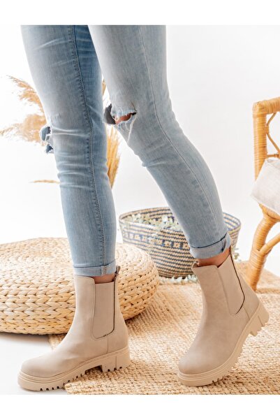Özkan Ayakkabı KREM LASTİKLİ TERMO TABAN KADIN BOT