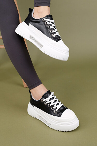 Getcho Vadese Kadın Siyah Kalın Taban Spor Ayakkabı Trend Platform Sneaker Konforlu ve Yükseltilmiş Taban