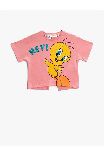 Koton Tweety Printed Crop T-Shirt Licensed Short Sleeve Cotton