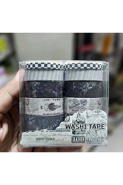 Limmy 10 Pack Vintage Washi Tape Tape - Black & White, Adhesive Masking Pattern Paper
