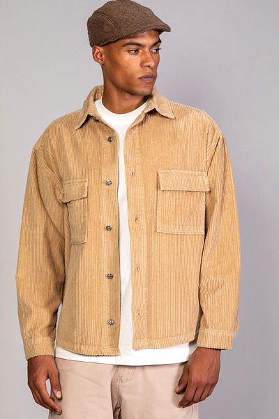 LTC Jeans Ανδρικό μπεζ πουκάμισο μοντέλο Oversize Βαμβακερό βελούδινο μπουφάν
