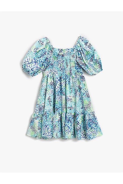 Koton Midi Dress Patterned Balloon Sleeve Flounce