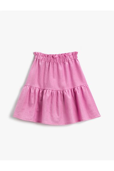 Koton Frilly Midi Skirt with Linen Blended Elastic Waist